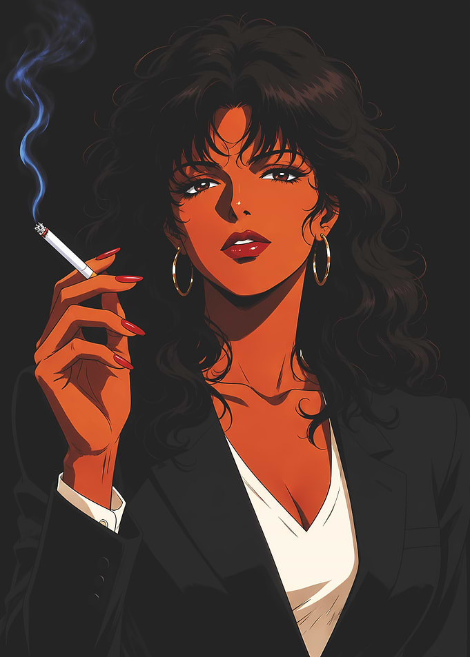 Retro Anime Style Woman Smoking