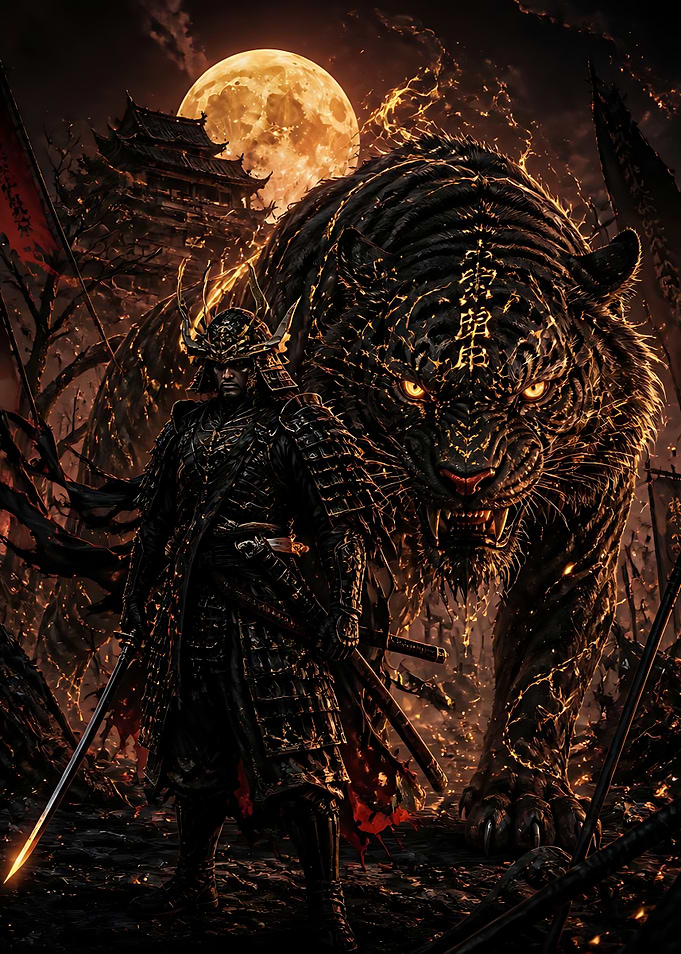 Samurai Warrior with Giant Tiger