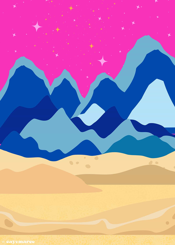 Stylized Desert Landscape with Pink Sky