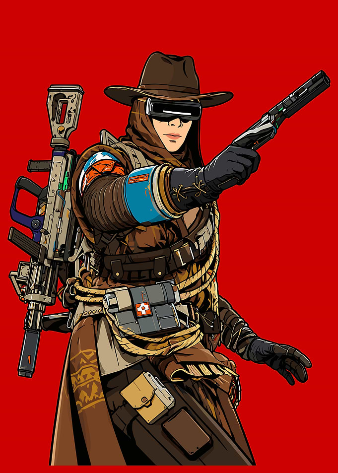 Futuristic Cyberpunk Cowboy Character Illustration
