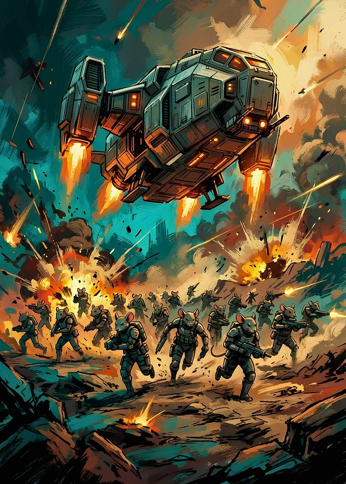 Anthropomorphic Mouse Soldiers in Battle