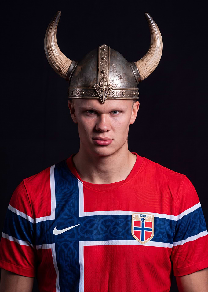 Erling Haaland Wearing Viking Helmet