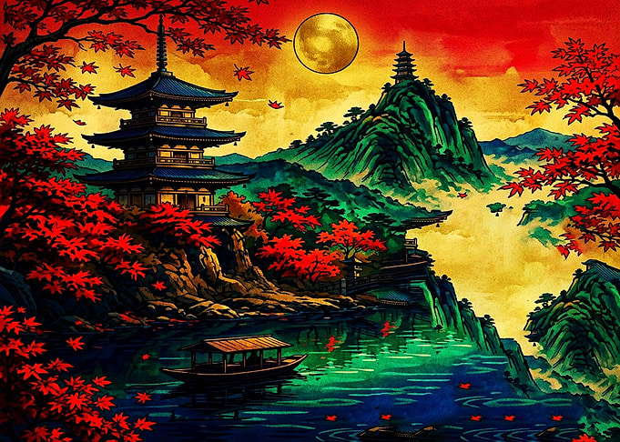 Traditional Japanese Pagoda Autumn Landscape