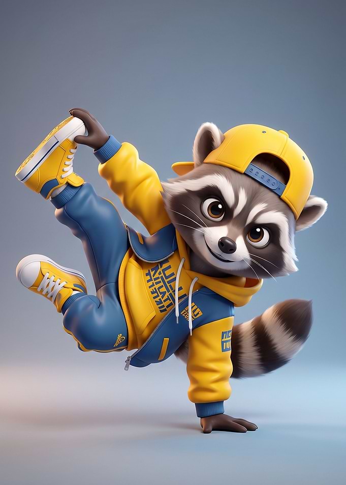 Cool Raccoon Breakdancing in Streetwear