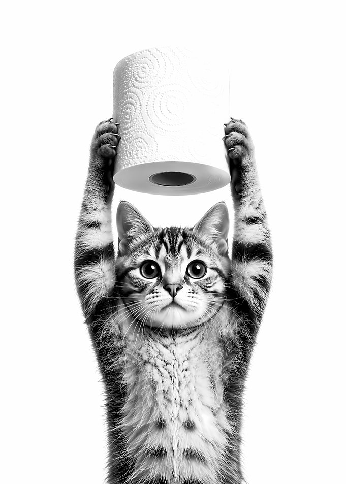 Cat Holding Toilet Paper Roll
