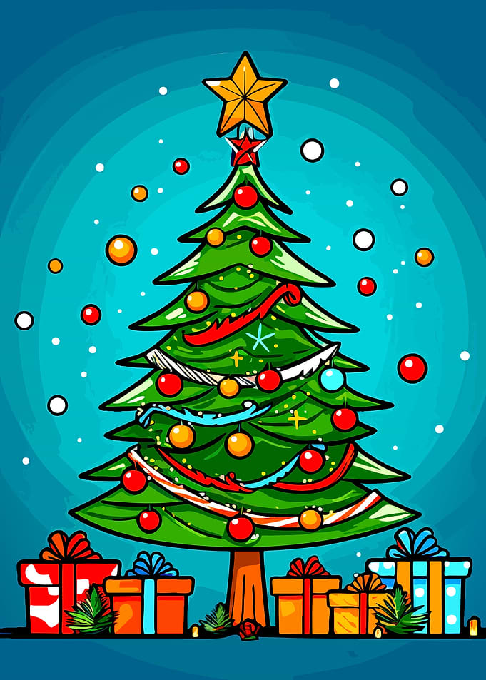Festive Christmas Tree with Gift Boxes