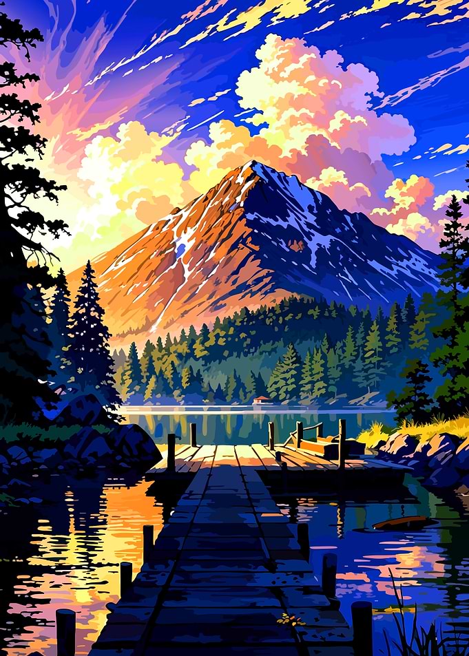 Vibrant Mountain Lake Sunset Landscape