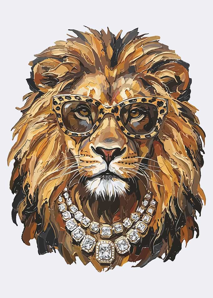 Stylish Lion with Leopard Print Glasses