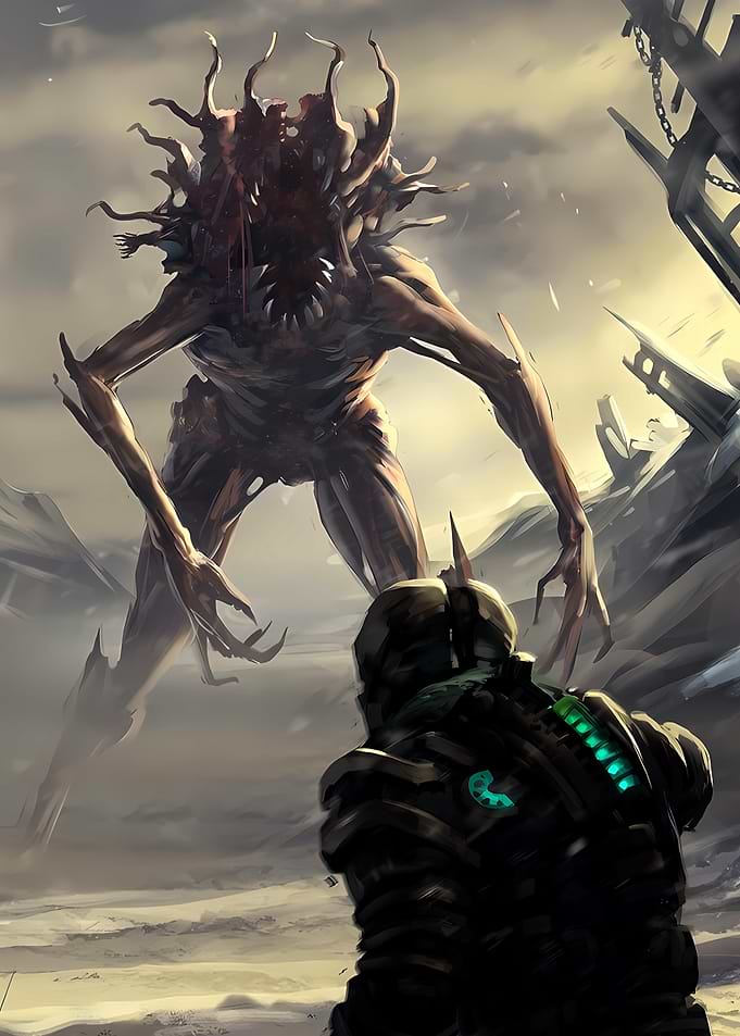 Isaac Clarke Facing a Necromorph