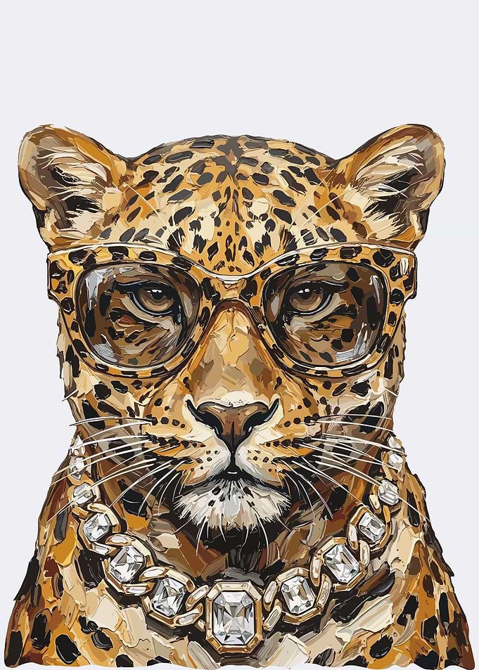 Stylish Leopard with Glasses and Jewelry
