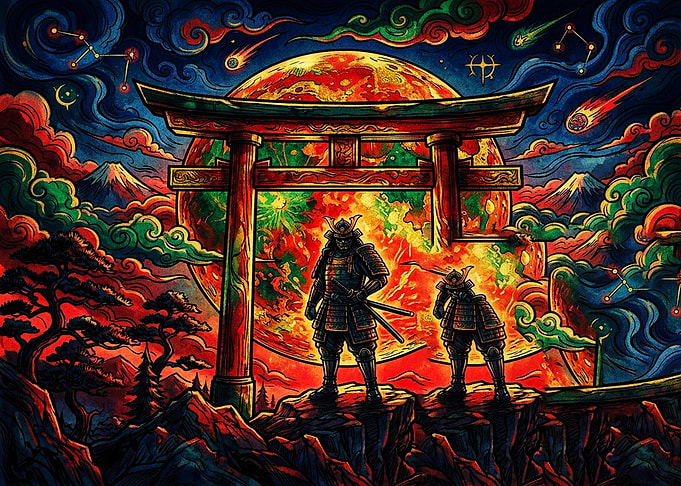 Samurai Warriors Before Fiery Moon