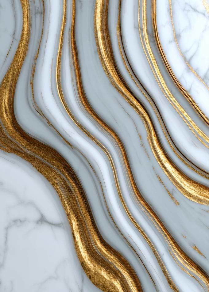 Elegant White Marble and Gold Swirls