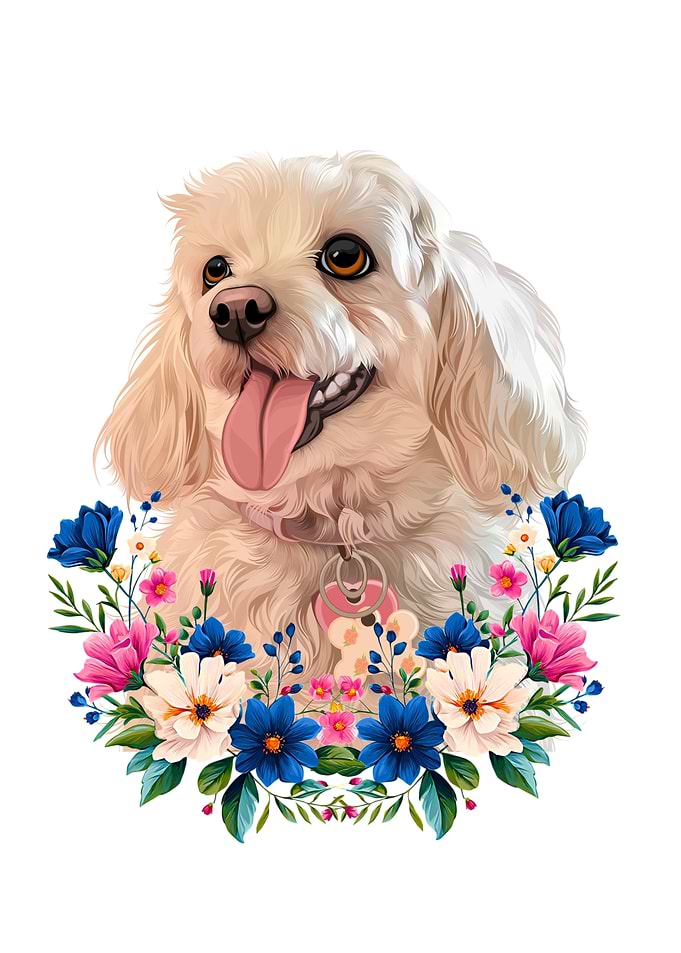 Cute Dog Portrait with Floral Wreath
