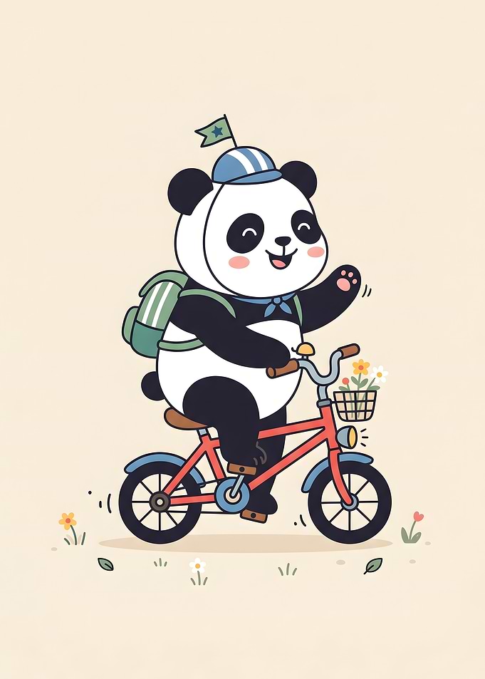 Cute Panda Riding a Bicycle