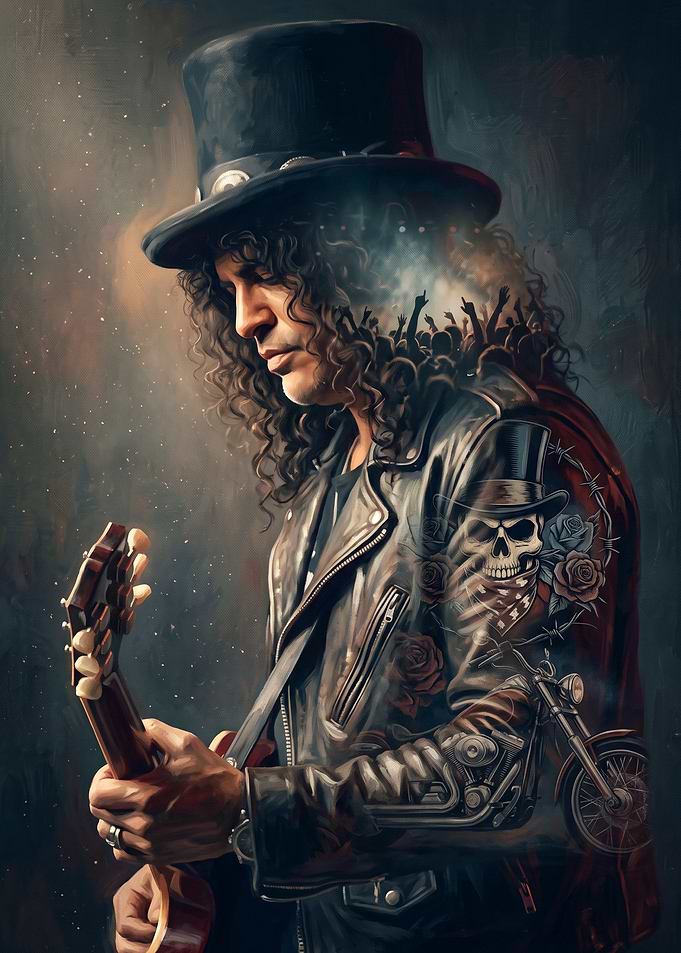 Slash Guitarist Portrait with Tattoo Art