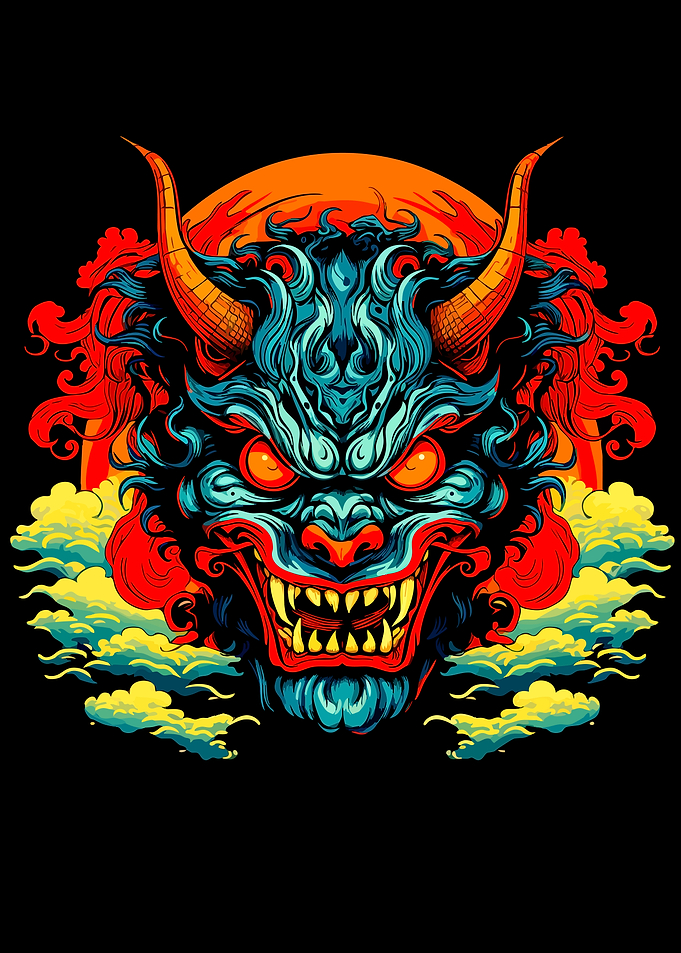 Japanese Oni Demon Mask Illustration