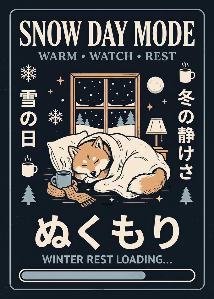 Cozy Shiba Inu Snow Day Poster