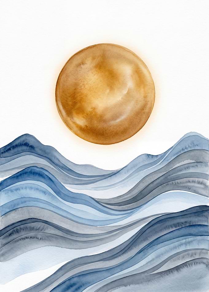 Watercolor Abstract Sun and Waves