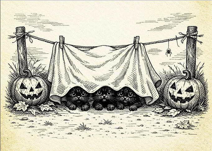 Halloween & Three Black Kittens