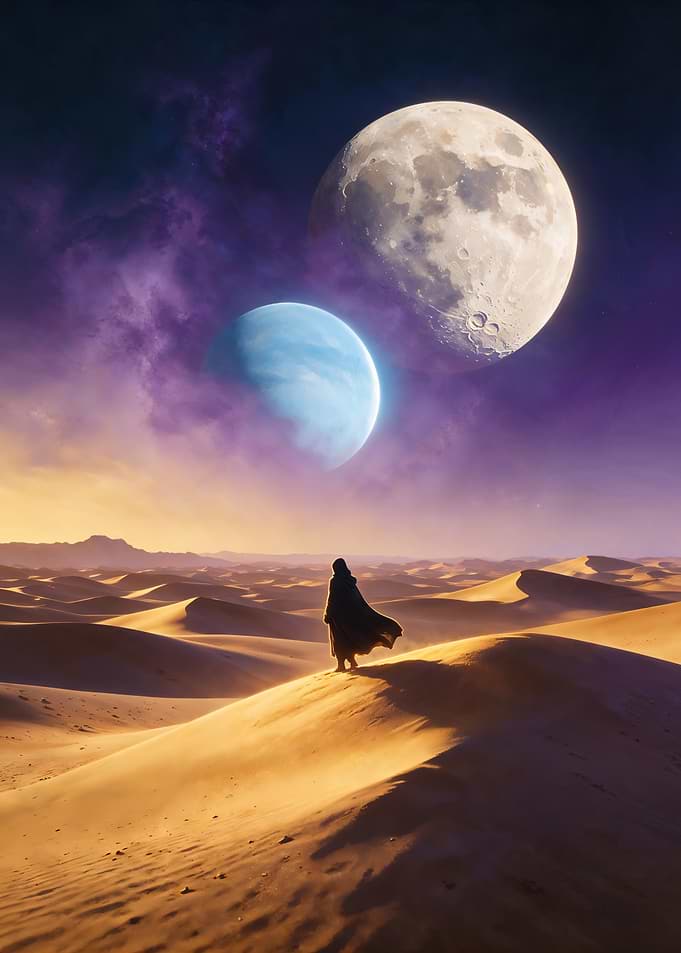 Twin Moons Over Dunes