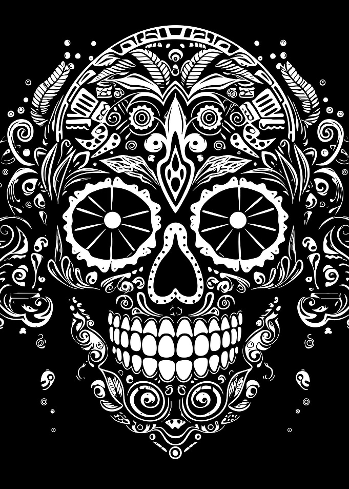 Ornate Black and White Sugar Skull