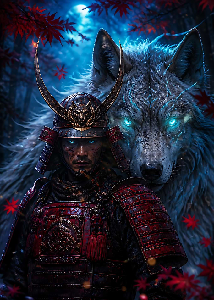 Samurai Warrior with Spectral Wolf