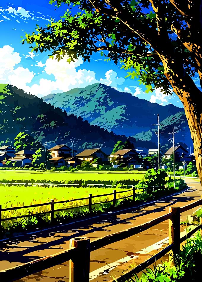 Anime Style Rural Japanese Landscape