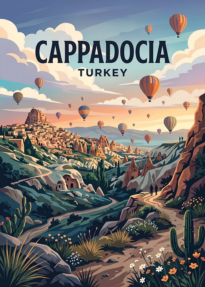 Cappadocia Turkey Hot Air Balloons Travel Poster