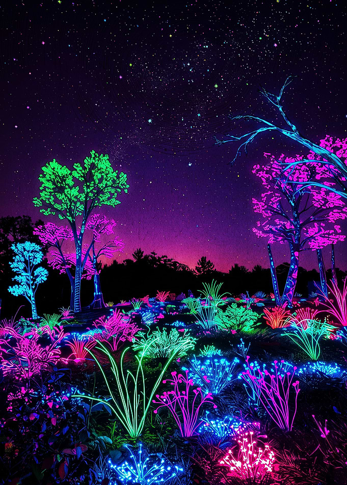 Neon Bioluminescent Alien Forest Landscape