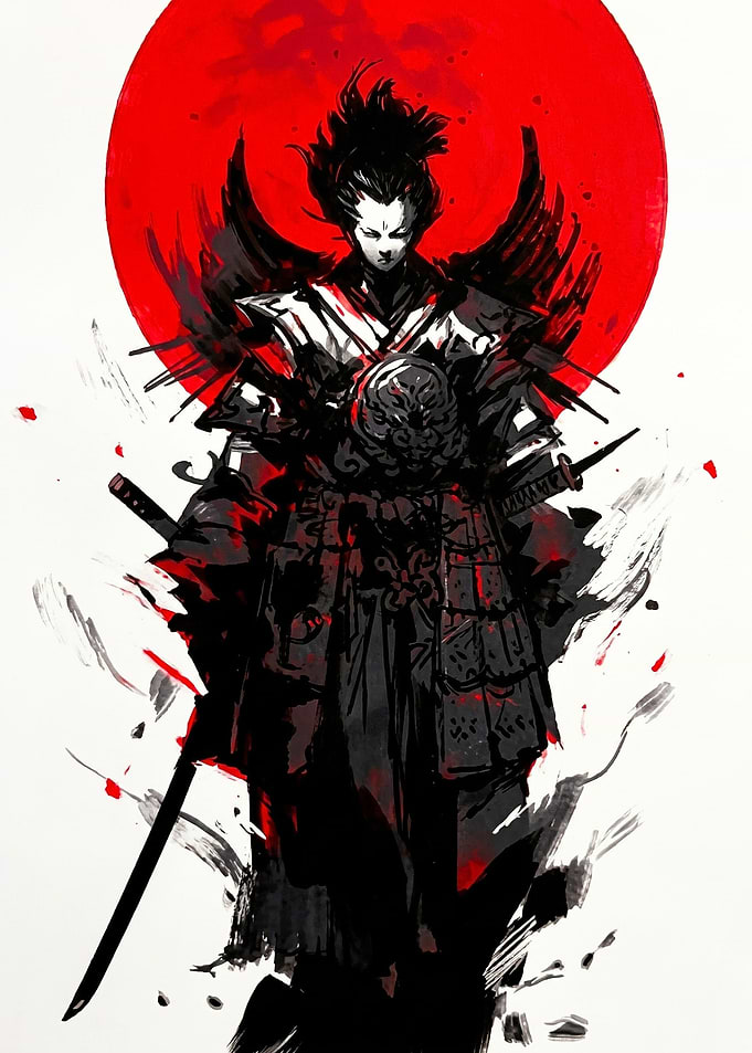 Samurai Warrior with Red Sun