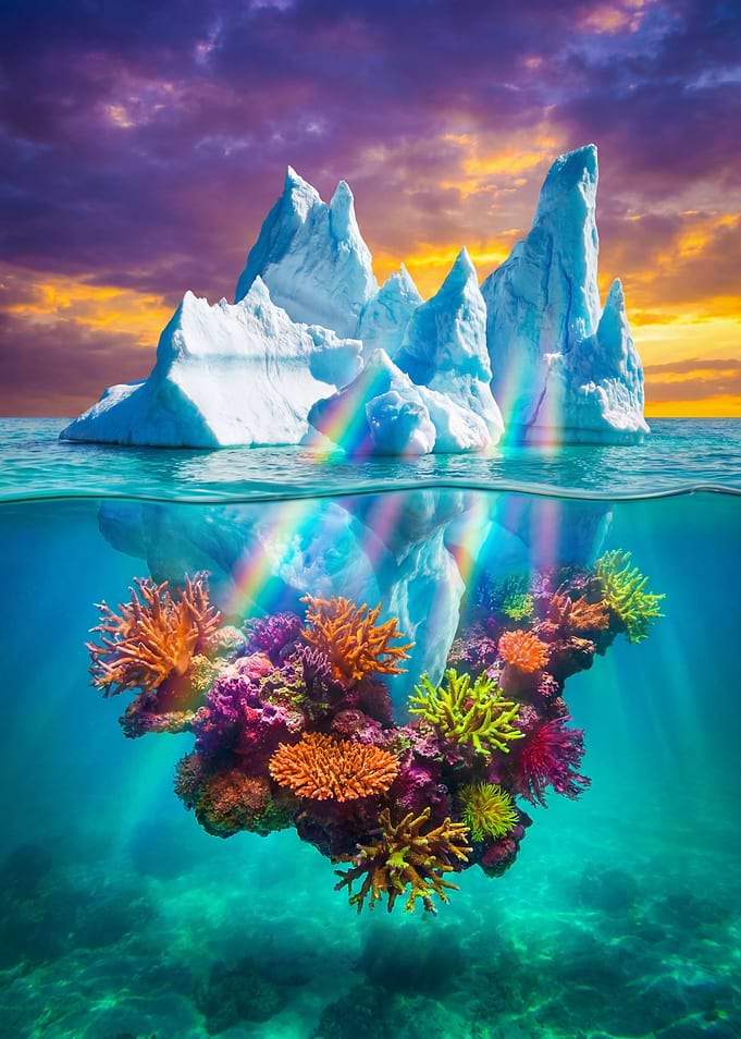 Iceberg with Vibrant Underwater Coral Reef