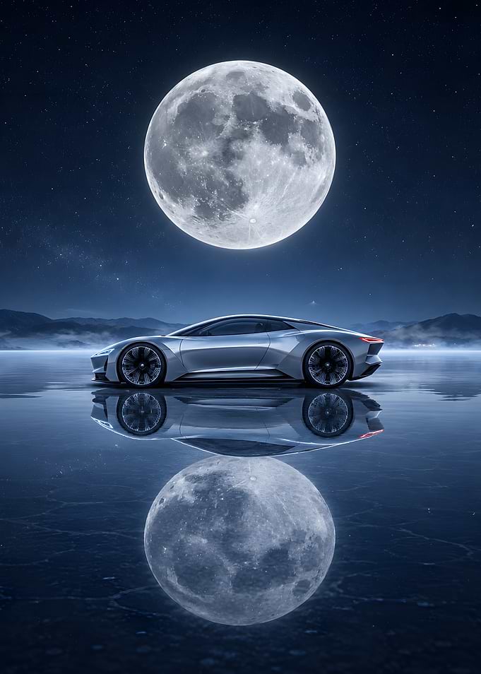 Supercar Under a Full Moon