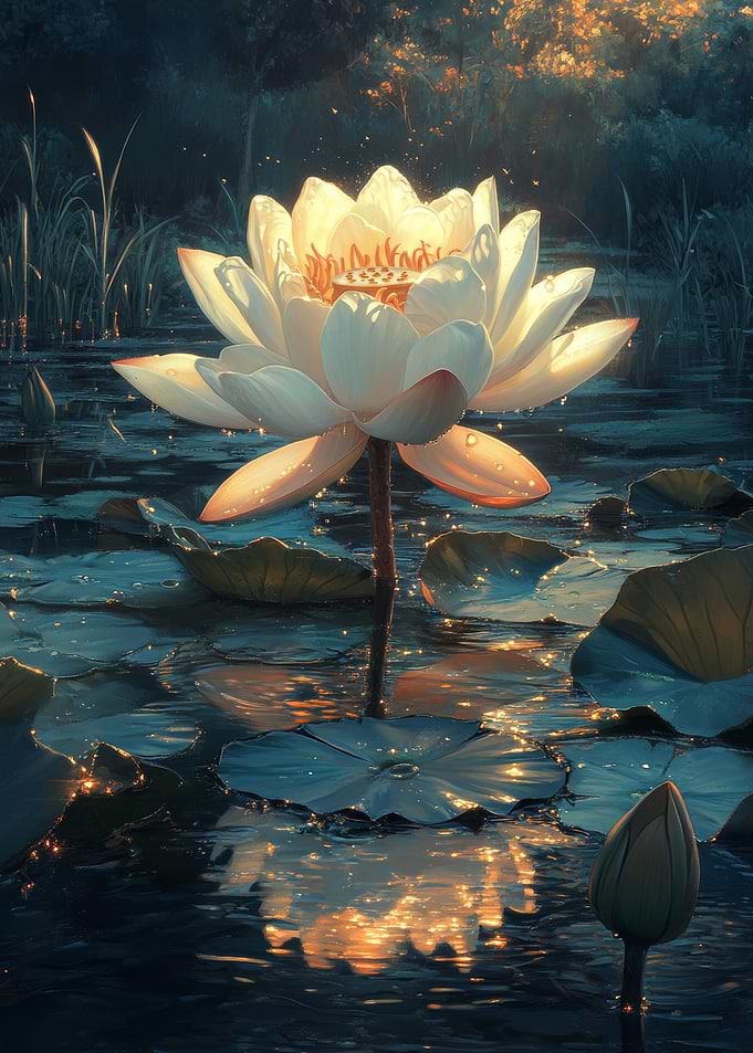 Glowing Lotus Flower in Pond