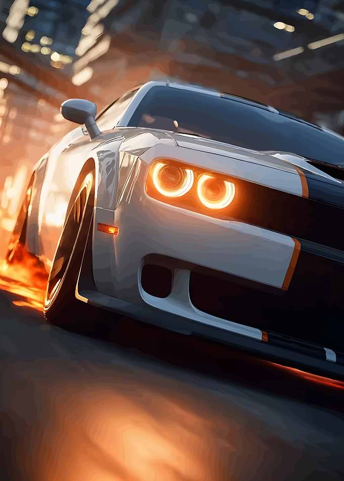 Dodge Challenger Speeding at Night