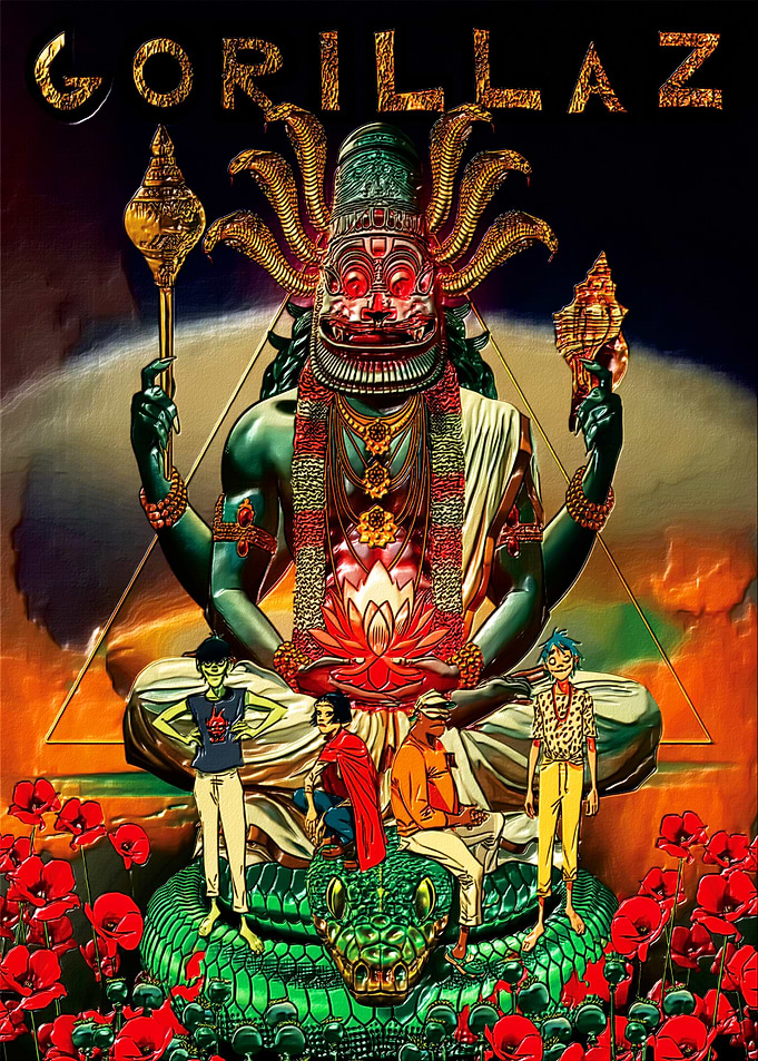 Gorillaz Band with Hindu Deity Illustration
