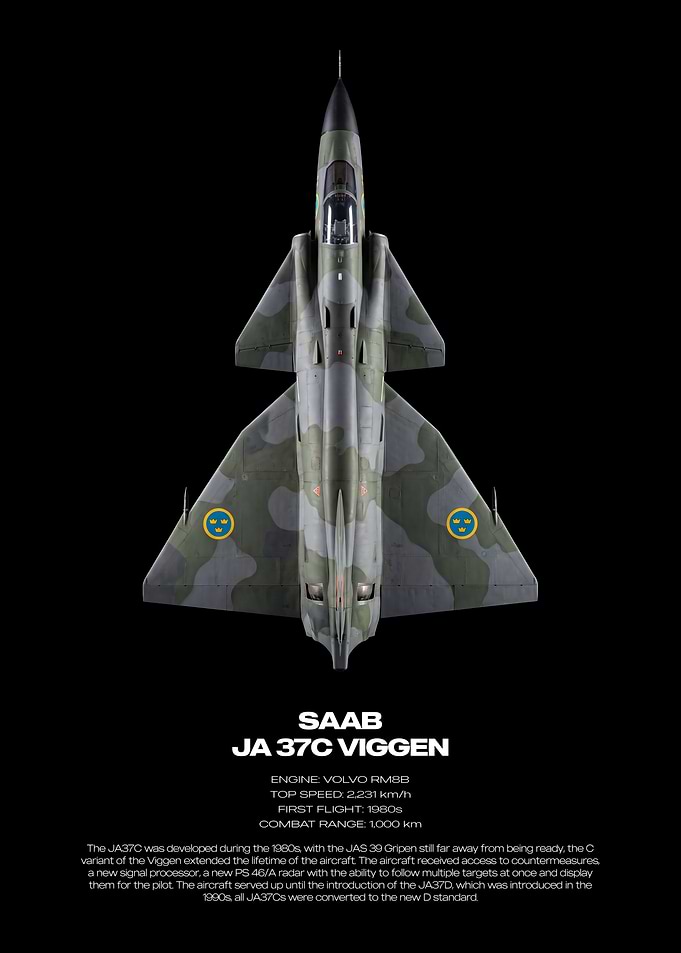 SAAB JA 37C Viggen Technical Poster