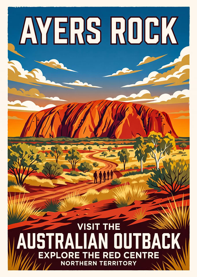 Ayers Rock Australian Outback Travel Poster