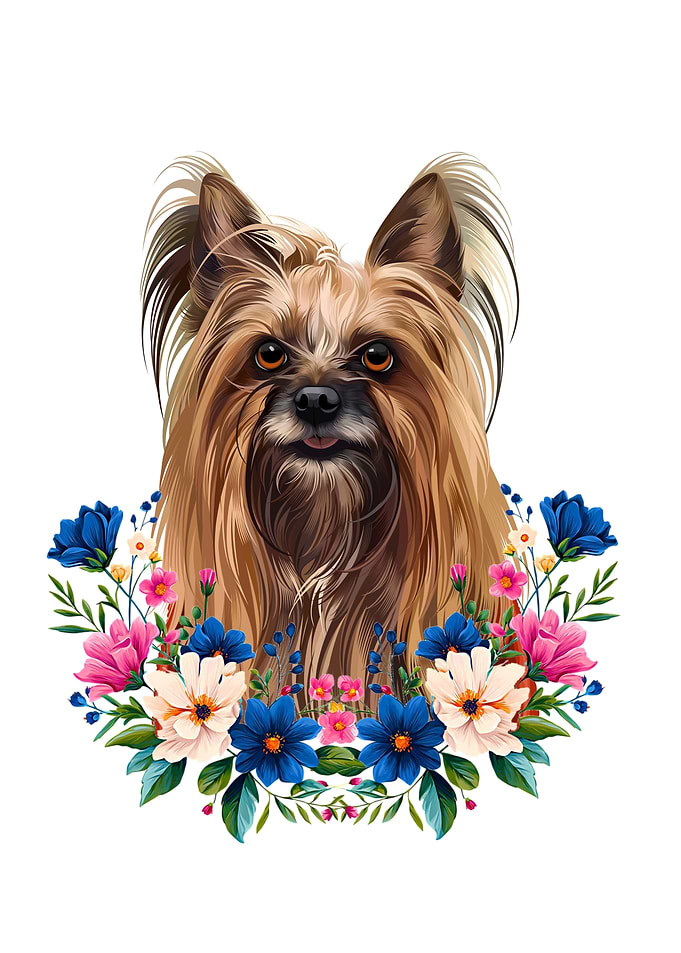 Yorkshire Terrier Portrait with Floral Wreath