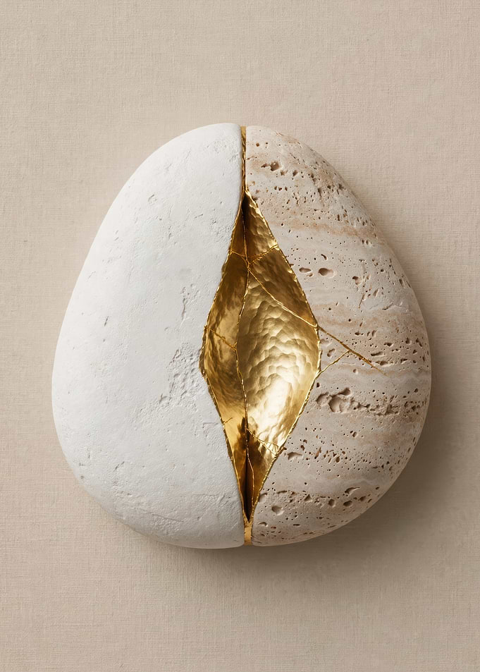 Minimalist Japandi Kintsugi Travertine Stone