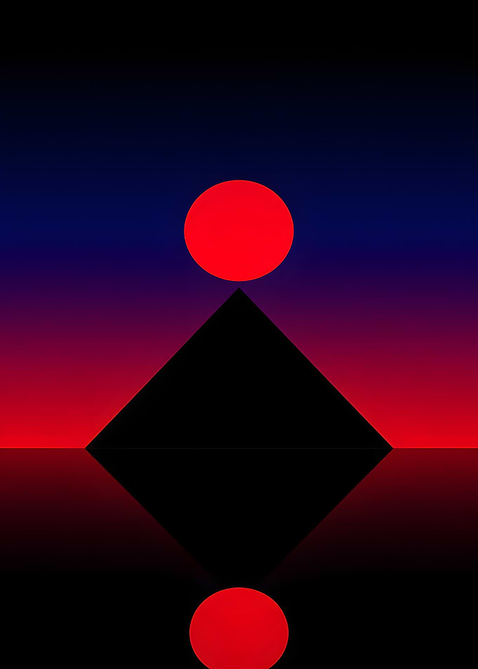 Minimalist Red Sun and Pyramid
