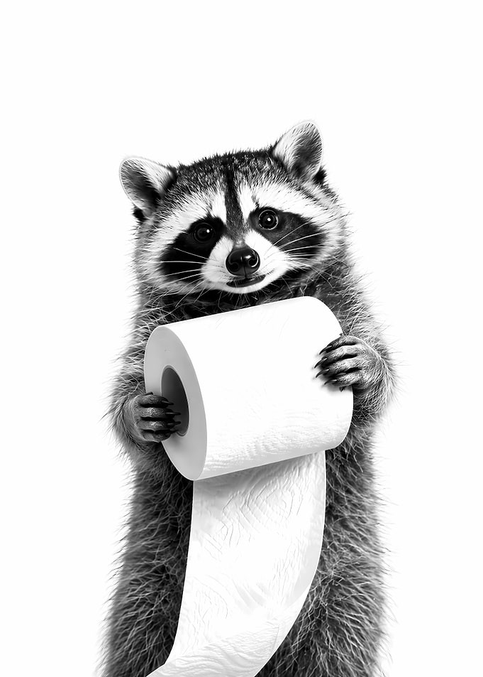 Raccoon Holding Toilet Paper Roll