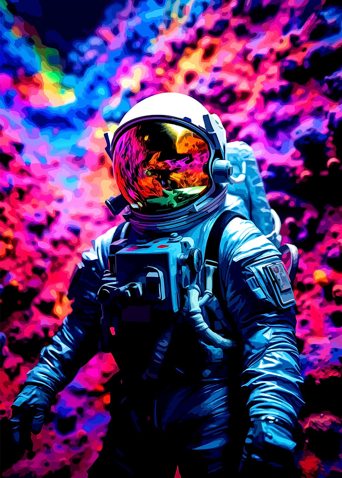 Psychedelic Astronaut in Vibrant Nebula