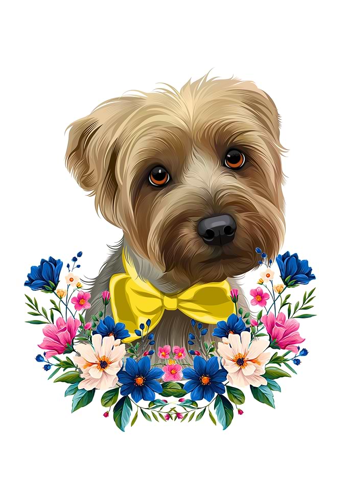 Yorkshire Terrier with Floral Wreath