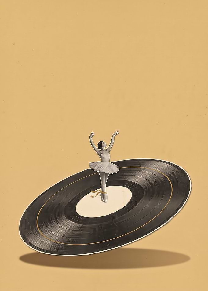 Ballerina Dancing on Vinyl Record