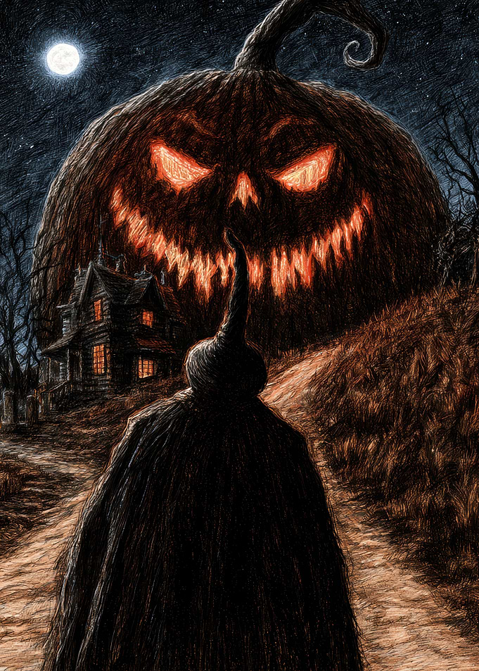 Giant Jack-o'-lantern Halloween Scene