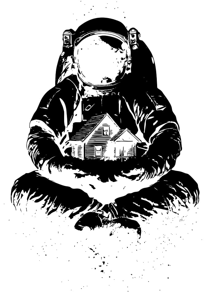 Astronaut Holding a Small House