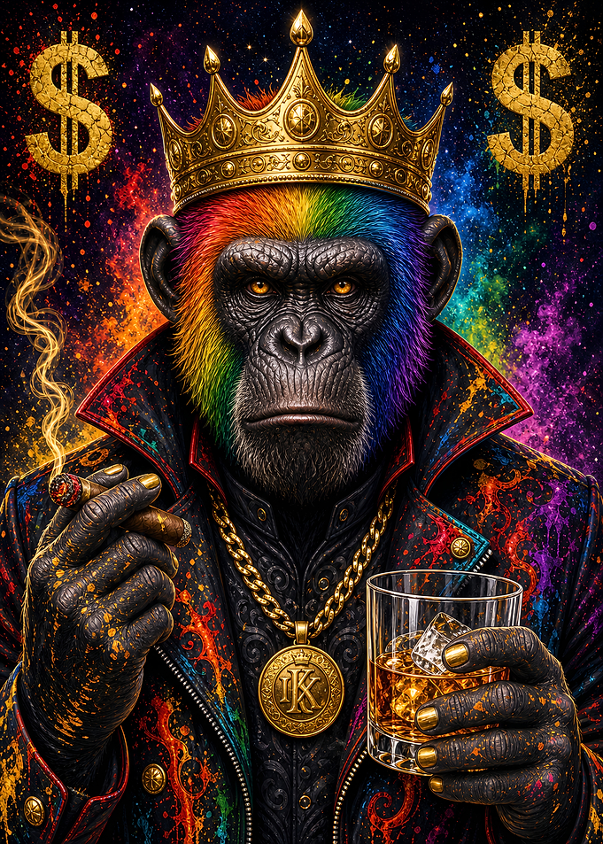 King Chimpanzee with Cigar and Whiskey Monkey