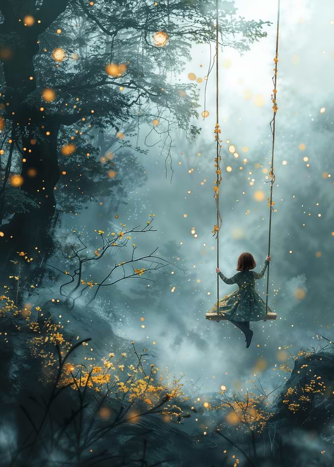 Girl on a Magical Forest Swing