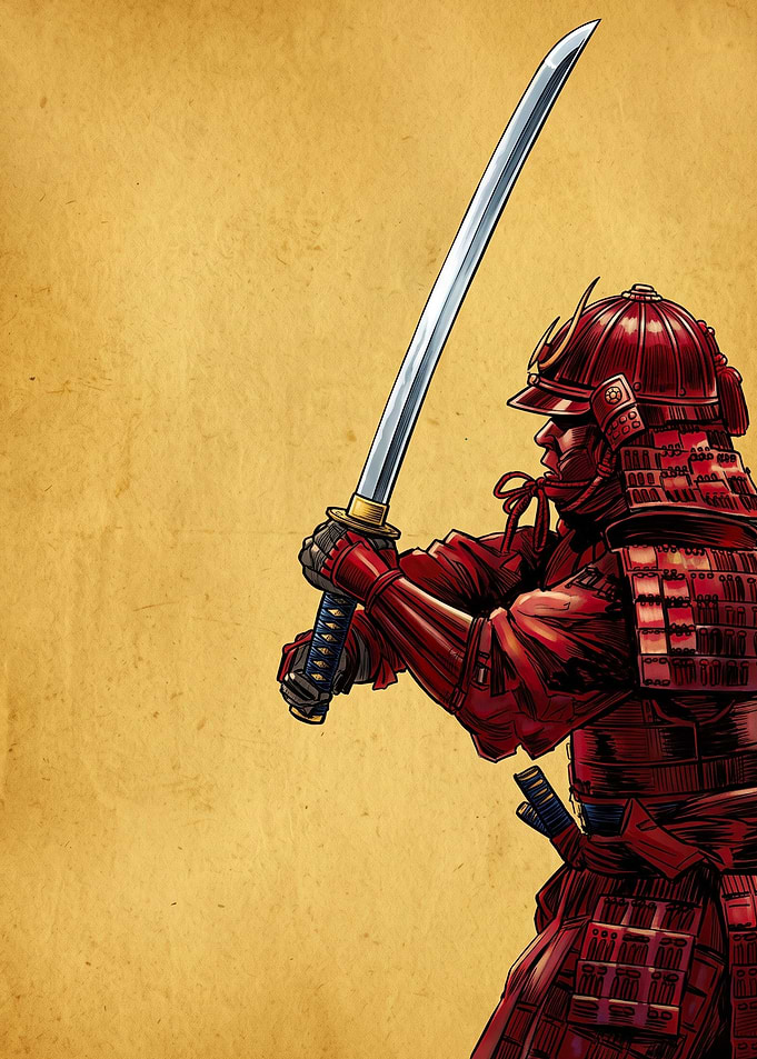 Red Samurai Warrior with Katana