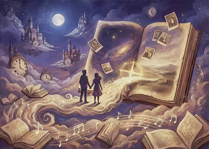 Couple Journeying Through Magical Storybook World